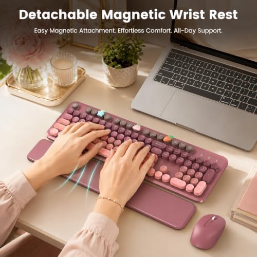 Wireless Keyboard and Mouse Combo, Magnetic Wrist Rest, Dusty Rose Ombre - Image 2
