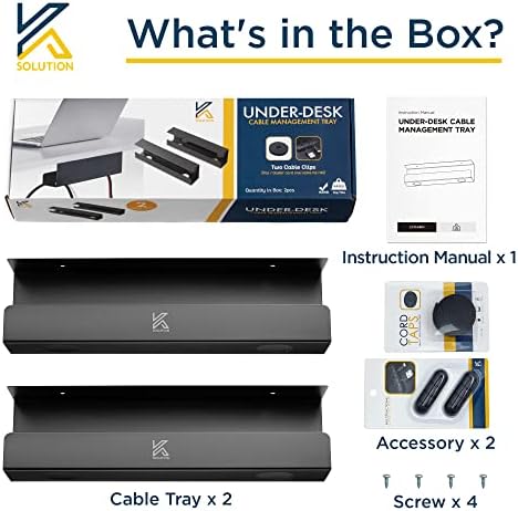 2 Pack Cable Management Tray – 16.5 inch Under Desk Cable Organizer Tray for Wire Power Strip - Safe Steel Cable Tray for Desks, Office, and Home (Black) - Image 7
