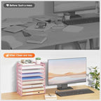 Subekyu 9 Tier Paper Letter File Tray Organizer for Desk, Pink Large Mesh Desk Folder Sorter Organizer with Handle, Include 6 Pcs Adjustable Height Slid Tray for Office Home School Supplies Storage - Image 7