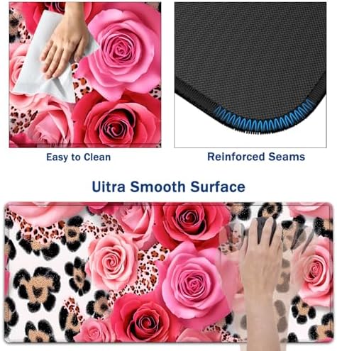 Large Mouse Pad + Keyboard Wrist Rest Set, Extended Gaming Mousepad (31.5X11.8 inch) with Non-Slip Rubber, Ergonomics Memory Foam Mouse Wrist Rest Support, Leopard Rose Painting XXL Desk Pad - Image 3