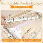 Zipper Binder Folder Keeper with Strap 2", 3 Ring, White, Flower - Image 5
