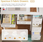 HIGDBFE 33" Small Computer Desk with 5 Fabric Drawers, White, 14.2" D - Image 3