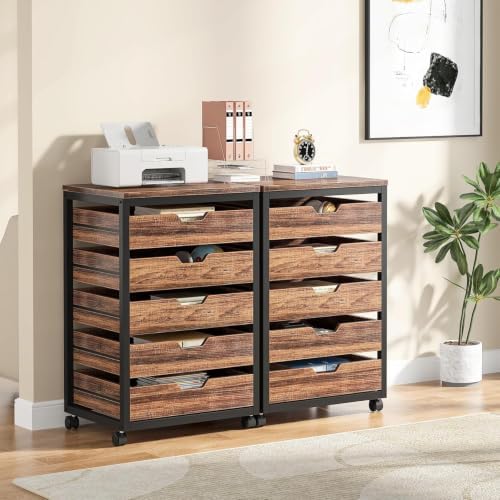 Tribesigns 5-Drawer File Cabinet Set of 2, Wood Mobile Storage Drawer - Image 5