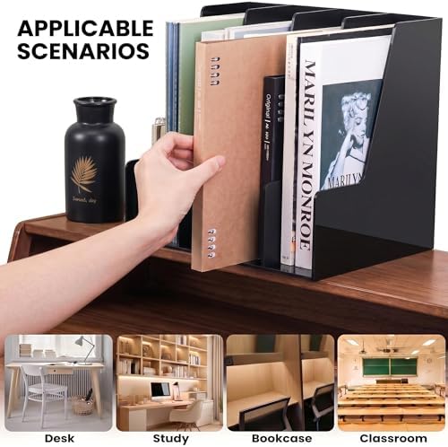 Vertical Magazine File Holder, Black File Organizer Desk Organizer and Storage Bins Holding for Magazines, Binders, Notebooks, Envelopes, Plastic Office Organization and Storage for Desk, 4 Pack - Image 4