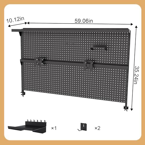 Metal Pegboard Desk Organizer with Dual Monitor Stand, 59x35 Inch Large Privacy Panel with 3 Accessories, Sturdy Gaming & Office Desk Wall Organizer, Black - Image 2