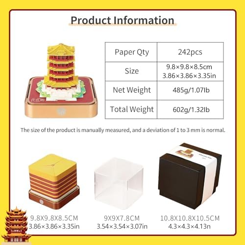 3D Calendar 2027,3D Desk Calendar 2027,Time Piece Calendar 2027,Yellow Crane Tower Tear-Off Paper Sculpture Calendars,Paper,3D Desk Calendar Memo Pad 2027,3D Memo Pad Art Calendars Notepad,New year Gift(Yellow Crane Tower) - Image 5
