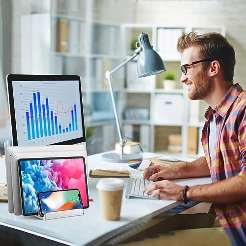 Vertical Laptop Stand [Updated Version], 3 Slot Desktop Stand Holder with Adjustable Dock, 4 in 1 Design Space-Saving Laptop Stand for Desk MacBook/Surface/Samsung/HP/Dell/Chrome Book (Silver) - Image 5