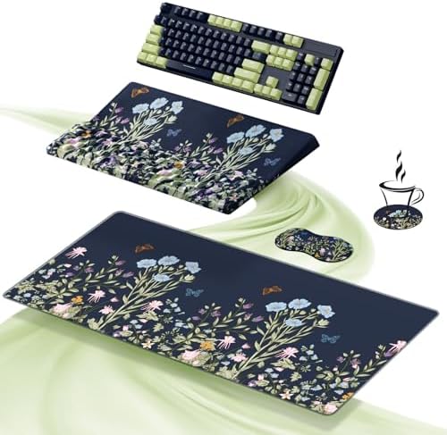 Ospelelf Keyboard Wrist Rest Stand Pad and Ergonomic Mouse Pad Set with Large Mousepad, Memory Foam Comfort, Premium Office Desk Accessories for Pain Relief, Moonlit Blossoms by OspelelfOfficeSupplies