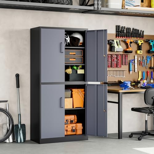 Yizosh Metal Storage Locking Cabinet with 4 Doors and 2 Adjustable Shelves,71" Lockable Garage Tall Steel Cabinet,for Home Office,Living Room,Pantry,Gym,Commercial Storage (Gray Black) - Image 6