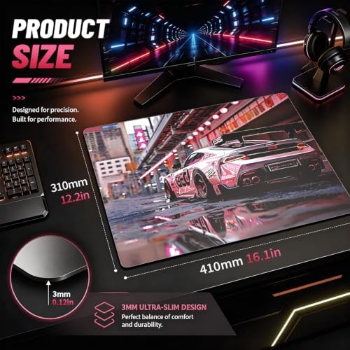 Glass Gaming Mouse Pad, 5.0 Nano Etched Surface, Custom PU Non Slip Base, Esports Level Speed & Precision, Tempered Glass, Waterproof & Durable, 410mm*310mm Multi-Use Sizes (Supercar) - Image 2