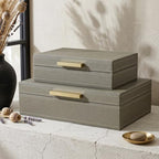 Decorative Storage Boxes with Lids, Set of 2 PU Leather Organizer Boxes with Soft Velvet Lining and Gold Handles, Stackable Keepsake, Photo & Document Storage for Bookshelf, Bedroom, Office - Image 3