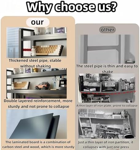Desktop Hutch Bookshelf,Many Gifts,Metal Desktop Bookcase with pegboard, Desk Shelf, Countertop Storage Organizer Rack for Dorm or Office,Desktop Shelves (Black, 37.4" Lx9.9 Wx39 H) - Image 6