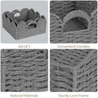 Storage Baskets for Shelves Scalloped Desk Organizer Paper Rope Bin Grey - Image 4