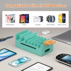 Bamboo Charging Station with 5 Port Charger HUB & 5 Cables-Teal - Image 2