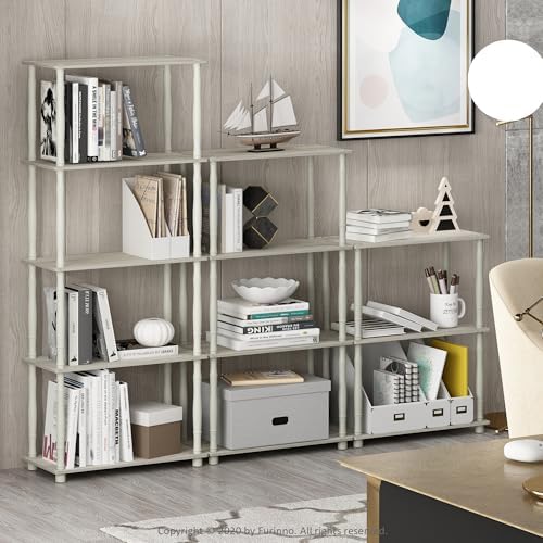 Furinno Turn-N-Tube 3-Tier Compact Multipurpose Shelf Display Rack with Classic Tube, Sonoma Oak/White - Image 2