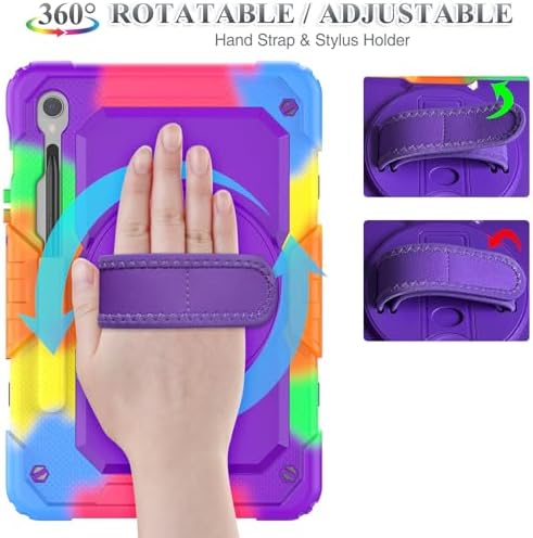 SEYMAC stock Case for Samsung Galaxy Tab S10 Lite / S10 FE / S9 FE 5G / S9 Tablet Case 10.9''/ 11'' Protective with Screen Protector, Pen Holder, 360 Rotate Stand, Hand Strap, Shoulder Strap, Purple - Image 3