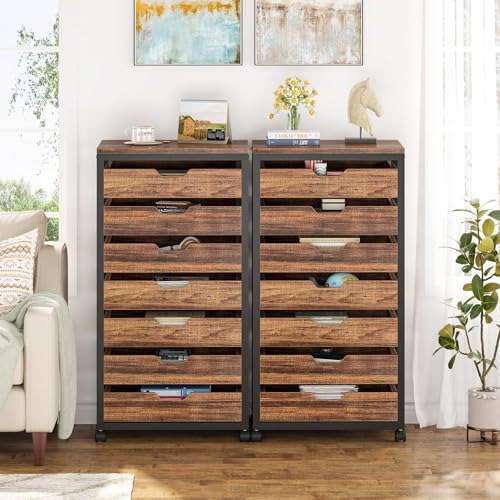 Tribesigns 7-Drawer File Cabinet, Wood Mobile Storage Drawer, Rustic Brown - Image 4