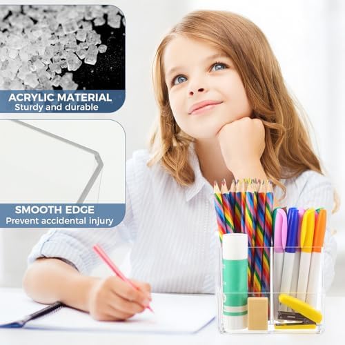 Sabary 12 Pcs Acrylic Pencil Holder with 3 Compartments, Clear Desktop Pen and Sticky Note Holder Makeup Brush Organizer Cup for Desk Home Vanity Office Classroom Stationery Supplies - Image 3