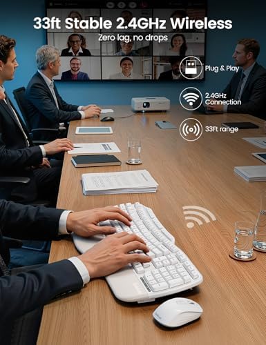 White Ergonomic Wireless Keyboard and Mouse Combo, 2.4G Full Size Ergo Wave Key Board with Cushioned Plam Rest, Natural Typing, 3 DPI Adjustable Silent Mouse for Computer/Laptop/Windows/Mac - Sablute - Image 6