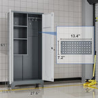 61" Metal Storage Cabinet with Lockable Doors, Cleaning Supply Cabinet with Pegboard and Hanging Rod. Garage Tool Storage Cabinets for Home, Laundry, Office, Home Kitchen Utility Cabinet - Image 3