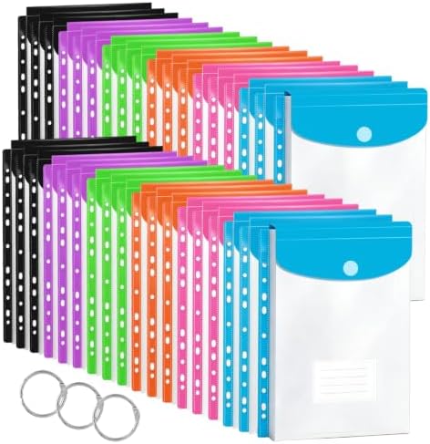 36 Pack Binder Folders with Pockets 11 Holes Expandable Dividers for 2/3/4 Ring Document Pouch with Label Loose-Leaf Transparent Binder Organizer for School Home Office by Surcotto
