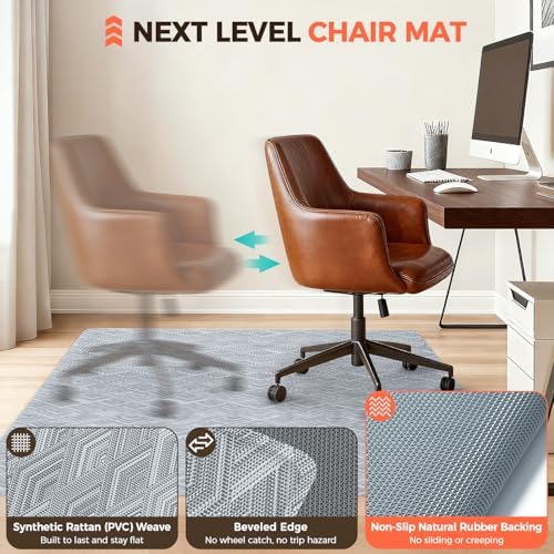 BAGAIL Office Chair Mat for Hardwood Floor, 48"x60" Heavy Duty Computer Chair Mat - Fast Flat & Smooth Glide - Non-Slip Desk Chair Floor Protector for Home Office - Gray Diamond - Image 2