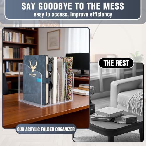 Clear Acrylic File Holder, Vertical Magazine Organizer 4-Slot for Office/Home/Classroom - Image 6