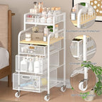 SWTYMIKI Rolling Cart with Drawers - Metal Craft Cart with Wheels, DIY Divider and Wood Shelf, Art Supply Organizer Craft Organizer and Storage, Utility Storage Cart for Home Office Studio, White - Image 5