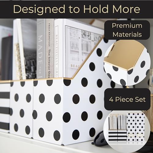 BLU MONACO | Cardboard Magazine File Holder Set of 4 | Vertical Magazine File Holder for Desk and Shelves | Standing File Holder for Classroom School Paper Storage - Image 7