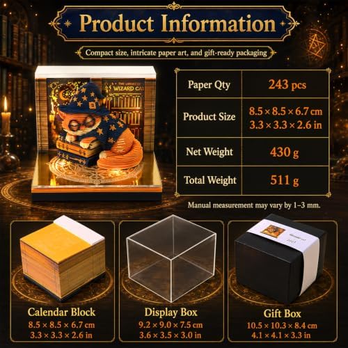 Time Piece Calendar 2027, 3D Sticky Notes Magic Cat Weekly Desk Calendar - Image 6