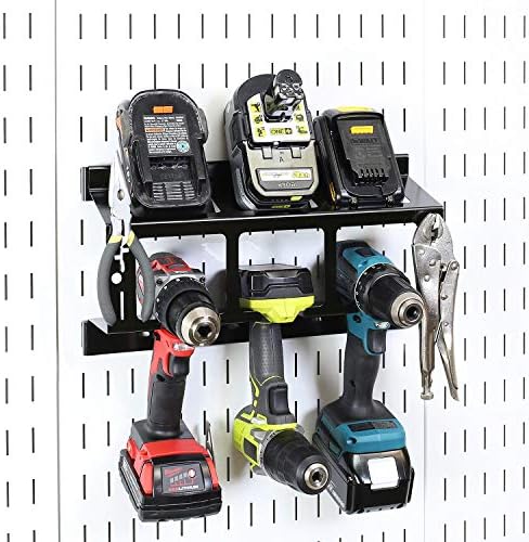 Wall Control Drill Holder Power Tool Storage Rack - Compact Impact Drill Battery Power Tool Pegboard Organizer Pegboard (Black) - Image 2