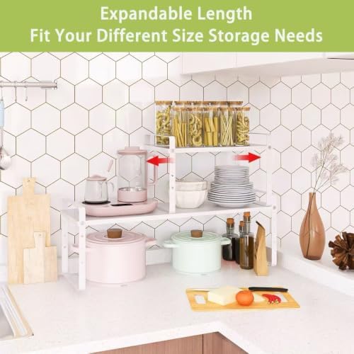 Across-Star Expandable Cabinet Shelf Organizer Rack, Stackable Kitchen Counter Storage Shelves Stand, Adjustable Height Pantry Shelf Spice Rack - Image 3