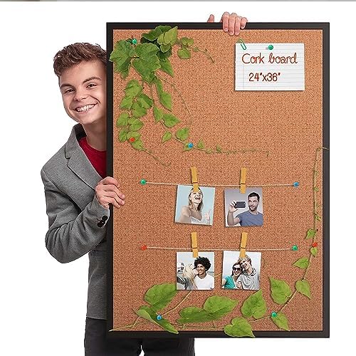 2-Pack Cork Board Bulletin Board 24 x 36, Black Wood Framed 2x3 Corkboard, Office Board for Wall Cork, Large Wall Mounted Notice Pin Board with 32 Push Pins for School, Home & Office - Image 3