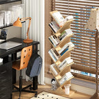 10 Tier Tree Book Shelf, Floor Standing Wood Bookshelf for Narrow Space - Image 2