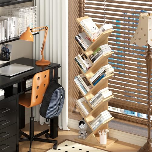 10 Tier Tree Book Shelf, Floor Standing Wood Bookshelf for Narrow Space - Image 2