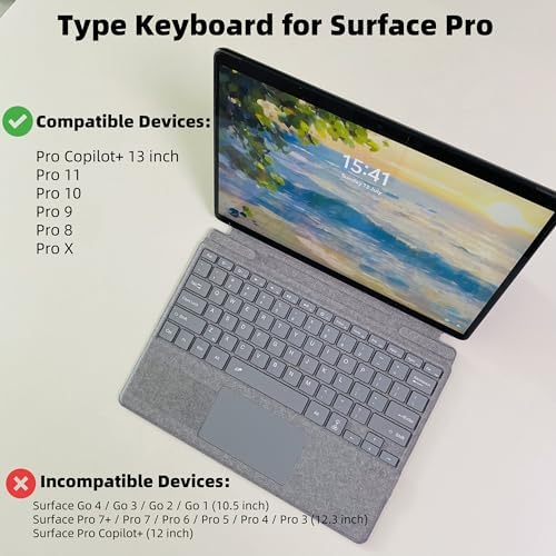 mobee Keyboard for Microsoft Surface Pro Copilot+ (11th Edition) / Pro 11/10 / 9/8 / X, 13 inch, Detachable Type Cover with Touchpad, Pen Holder (Ash) - Image 2