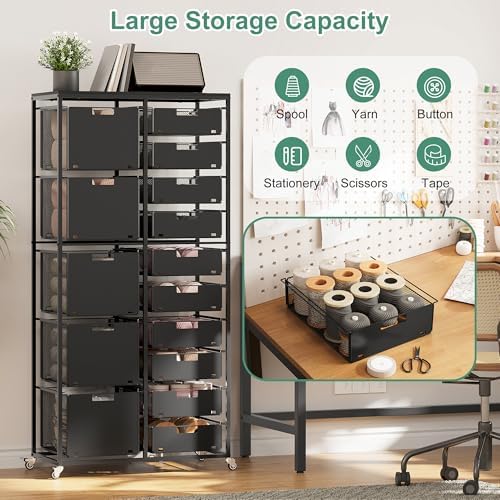 EasyPAG Rolling Storage Cart With 15 Drawers, Metal Craft Organizers with Wood Tabletop for Home, Letter/Legal Size Rolling File Cart for Office, Classroo and Dorm, Black - Image 3