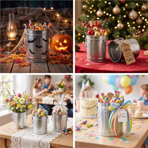 9 Pcs Galvanized Pen Holder, Metal Trash Can, with Side Handles - Image 6