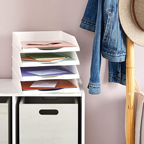 Stockroom Plus Rectangular Letter Trays - Paper Trays for Classroom - Desktop Paper Organizer & File Holder - Document Organizer for Desk Storage - Pack of 4, White, 10 x 13.5 x 2.5 in - Image 3