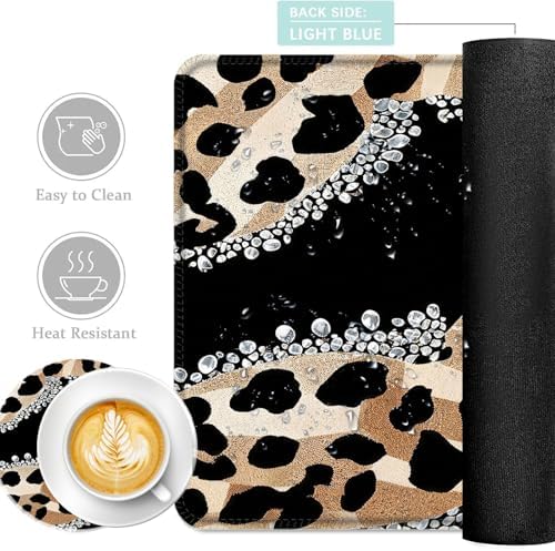 Keyboard Mouse Pad Set, Extended Gaming Mouse Pad+Ergonomics Keyboard Wrist Rest Support, Memory Foam, Easy Typing Pain Relief, 4Pcs XL Ultra Thick Desk Mat,Cute Leopard Pattern - Image 2
