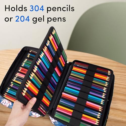 YOUSHARES 300 Slots Color Pencil Case - Pen Case Organizer with Handy Wrap & Zipper, Multilayer Holder for Prismacolor Colored Pencils & Gel Pen (Magnolia) - Image 2