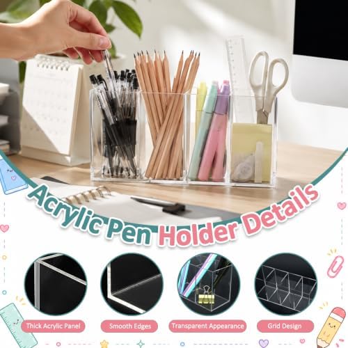 Mototo 3PCS Acrylic Pen Holder Back to School 4 Compartments Pen Organizer - Image 3