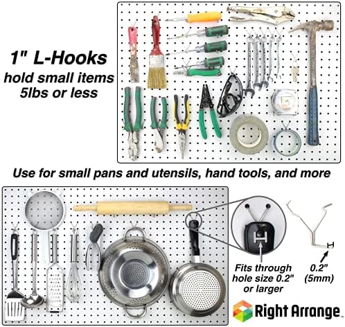 Pegboard Hooks 60-Pack 1” + 2" + 4” L Hook - Zinc Plated - Will Not Fall Out - Fits Any Peg Board - Organize Tools, Accessories, Workbench, Garage Storage, Kitchen, Craft or Hobby Supplies, Jewelry - Image 3