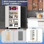 Superday Garage Storage Cabinet with Wheels，73" H Metal Storage Cabinet with Doors and Adjustable Shelves, Lockable Steel Utility Tool Cabinets for Garage, Home Office, Kitchen(White) - Image 7