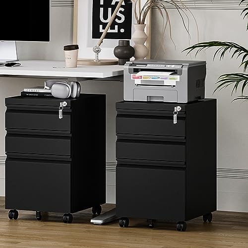 MIIIKO 3 Drawer File Cabinet, Metal Filing Cabinet with Lock Rolling Wheels, Office Storage Under Desk,Deep Drawers for Hanging Legal Letter Fill, Full Assembled Except Casters - Image 2