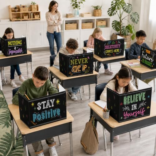24 PCS Bulk Privacy Shields for Student Desk Blackboard Testing Dividers Motivational Words Desk Privacy Shield Study Boards Panel Partition Folder for Back to School Classroom Teacher Supplies - Image 4
