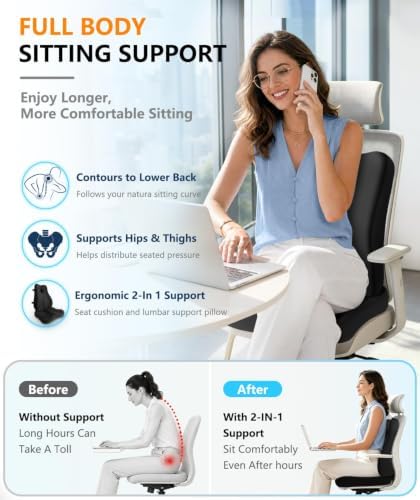 Lumbar Support Pillow & Seat Cushion for Office Chair, Memory Foam Office Chair Cushion for Tailbone Pain Relief and Lower Back Support, Ergonomic Desk Chair Cushion for Gaming,Wheelchair,Home - Image 2
