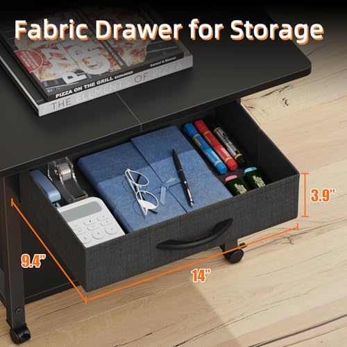 YAOHUOO 22"x15" Large Printer Stand with Drawer, 2-Tier Rolling Table Cart - Image 6