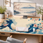Cherry Blossom Japanese Wave XXL Gaming Mouse Pad 48"x24",Extended Desk Mat by HOME