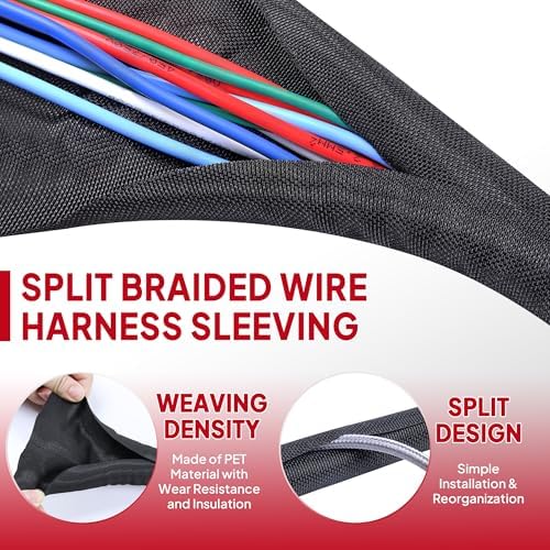Black Split Braided Cable Management Sleeves 3/4inch -20Feet - Image 3